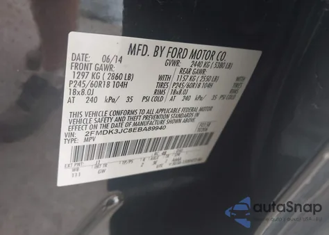 2014 Ford Edge Sel z USA, uszkodzony, nr VIN 2FMDK3JC8EBA89940